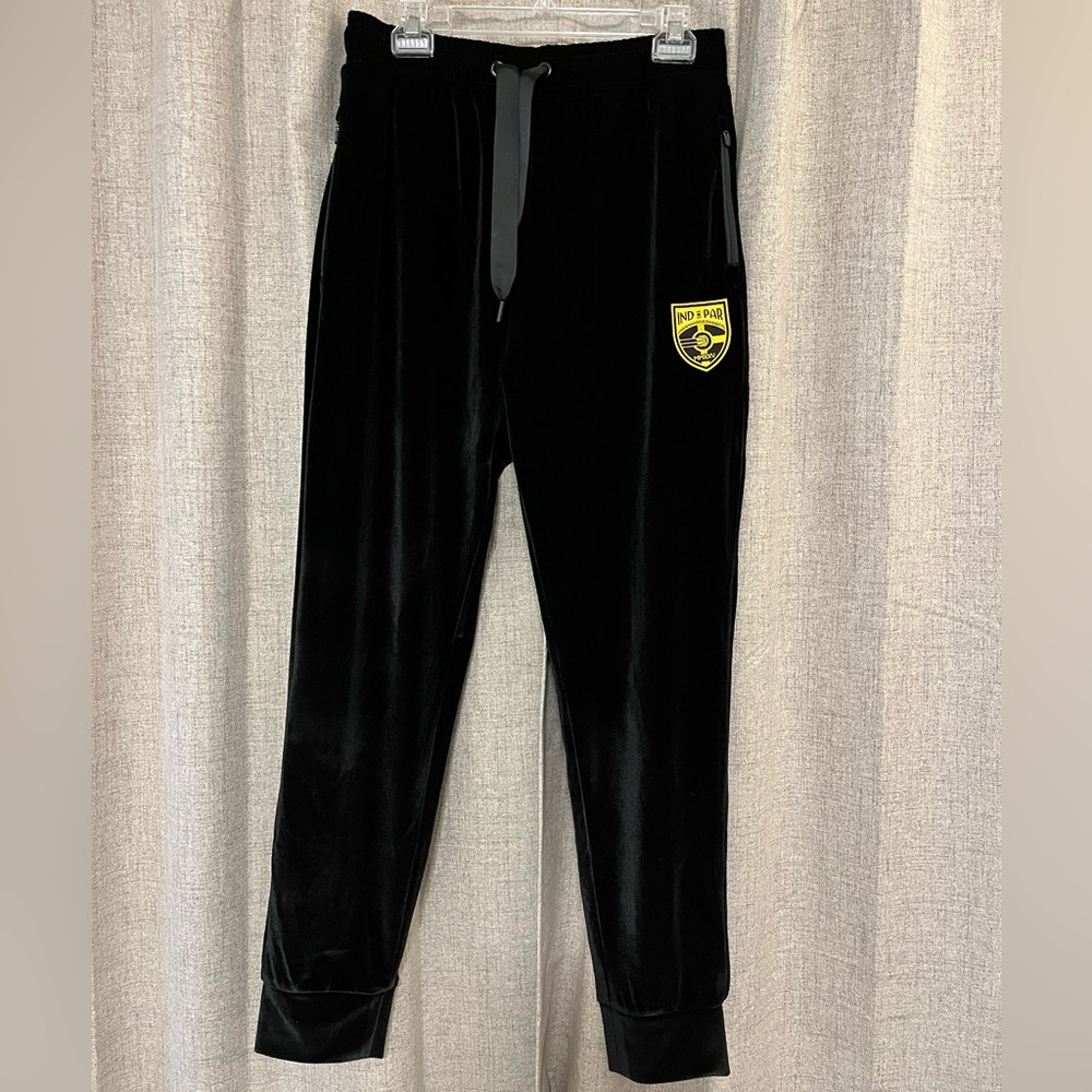 Black Velour Joggers with bright Yellow Indiana Pacers Logo